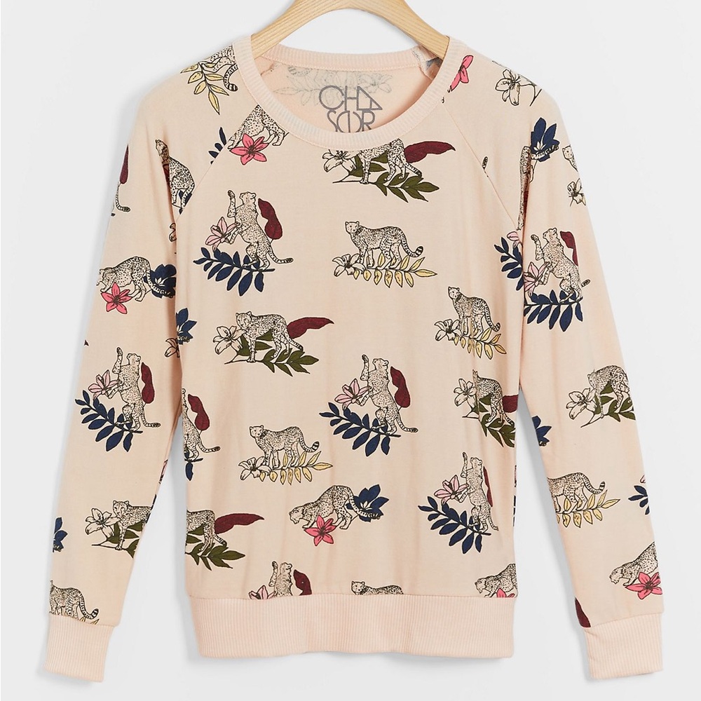 Anthropologie Chaser Cheetah Big Cat Sweatshirt Pink M